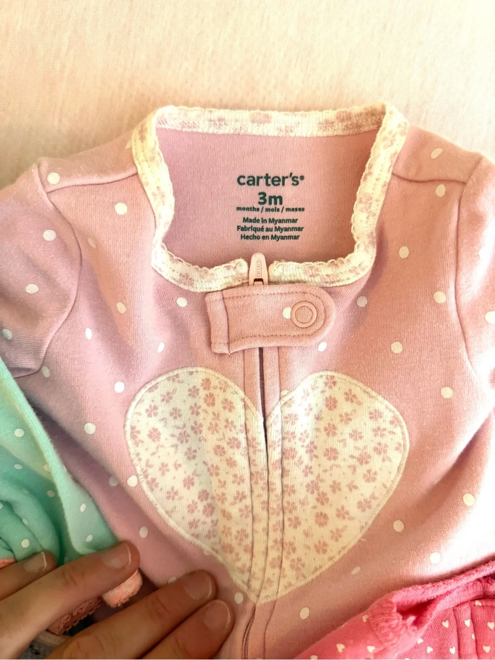 Carter’s Baby Girl Pink/Aqua One-Piece Sleeper BUNDLE of 4- pajama onesies- EUC
